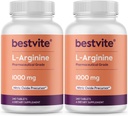 BESTVITE L- arginin 1000 mg per tablet (480 tabletter) (240 x 2) - Farmaceutisk Grade - Indeholder 20% mere ren arginin sammenlignet med arginin HCl - nitrogenoxid prækursor *