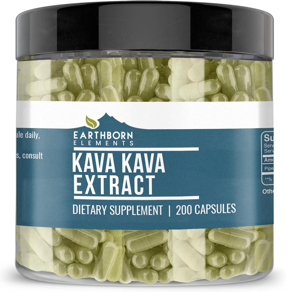 Earthborn Elements Kava Kava Extract, 200 kapsler, Pure & Ufortyndet, Ingen tilsætningsstoffer