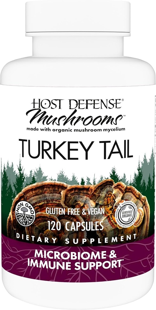 Værtsforsvar Tyrkiet Tail kapsler - fordøjelsesmæssige sundhed & immunforsvar Support - Mushroom supplement til Gastrointestinal & Gut Microbiome Support - 120 Kapsler (60 Servere) *