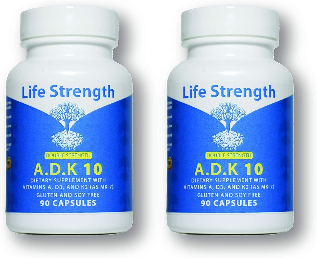ADK 10 Supplement (180 Greve) - Læge Formulerede vitaminer A1, D3 & K2 (som MK7) for ben sundhed - immunsystem support - Gluten Free, Soy Free, Non- GMO - 90 Kapsler