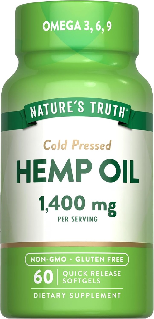 Nature 's Truth Hemp Oil Softgels against 124; 1400mg against 124; 60 Greve Measures 124; Omega 3 6 9 Measures 124; Cold Paired Measures 124; Non- GMO & Gluten Free Supplement