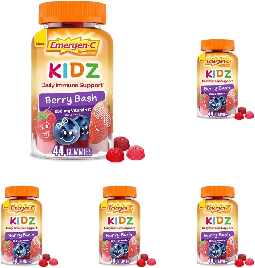 Emergen- C Kidz Daglige immunsupportkosttilskud, Opløste gumier med vitamin C og B vitaminer til immunsupport, Berry Bash - 44 greve (pakke med 5)