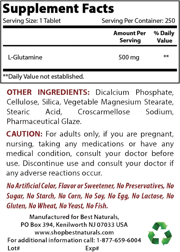Bedste Naturals L- Glutamin 500 mg & Selenium 200 mcg