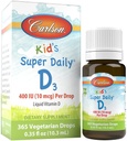 Carlson - Kid 's Super Daily D3, D-vitamin dråber til børn, 400 IE per dråbe, 1-år Supply, hjerte & immunforsvar, Vegetarisk, flydende D-vitamin dråber, Unflavored, 365 dråber