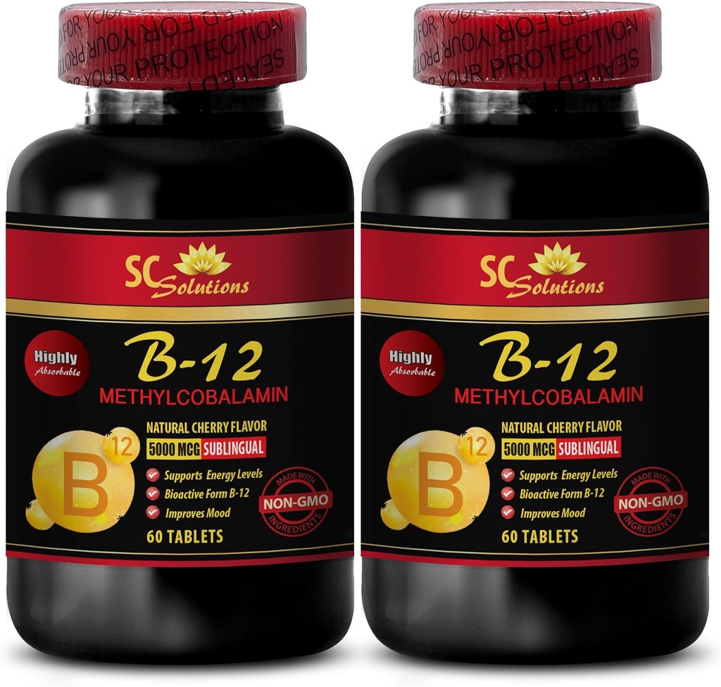 b12 Vitaminer 5000 mcg - METHYLCOBALAMIN Vitamin B - 12 5000 - Sport Nutrition Endurance, Energy Booster, Energitilskud til mænd over 50, Vitamin b 12, Skin Support Kosttilskud - 2 flasker 120 Tabl