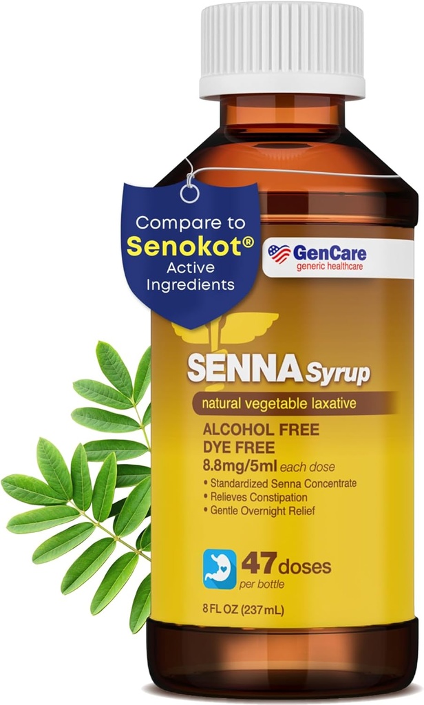 GenCare - Senna Syrup Flydende Laxative (8 Fl Oz flaske) Alle naturlige vegetabilske sennesider Active Measureent 124; Let at synke Forstoppelse Relief for voksne og børn 12 og ældre Measure124; Bedste Værdi størrelse