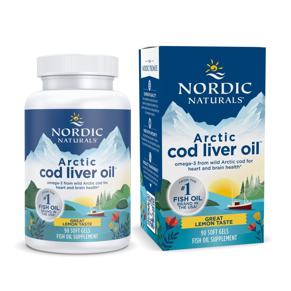 Nordic Naturals Arctic Cod Lever Oil, Lemon - 90 Soft Gels - 750 mg Total Omega- 3 s med EPA & DHA - Heart & Brain Health, Sund Immunitet, Samlet Wellness - Non-GMO - 30 Serveringer