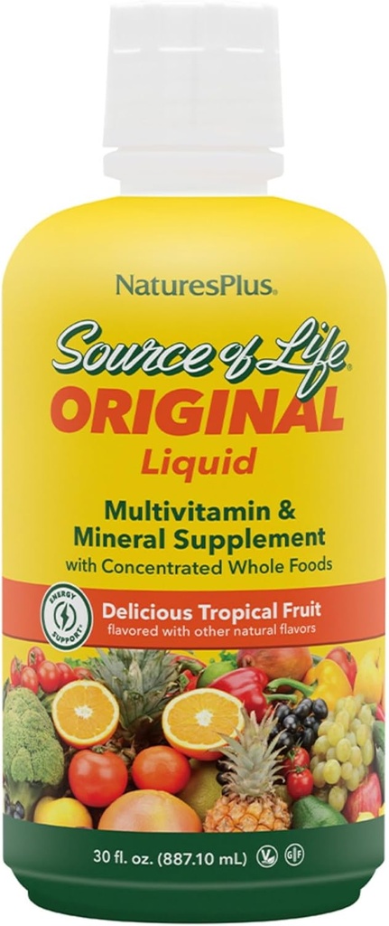 NaturesPlus Kilde til liv flydende, Tropical Fruit - 30 fl oz - Multivitamin & Mineral supplement - Gluten Free, Vegetar - 30 Servere