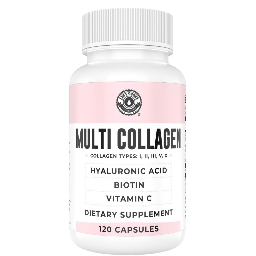 Kollagen kapsler med biotin, hyaluronsyre, C-vitamin, hydrolyseret Multi kollagen peptid kapsler type I, II, III, V, X For hud, hår, negle og fælles sundhedstillæg * 120 Tæl