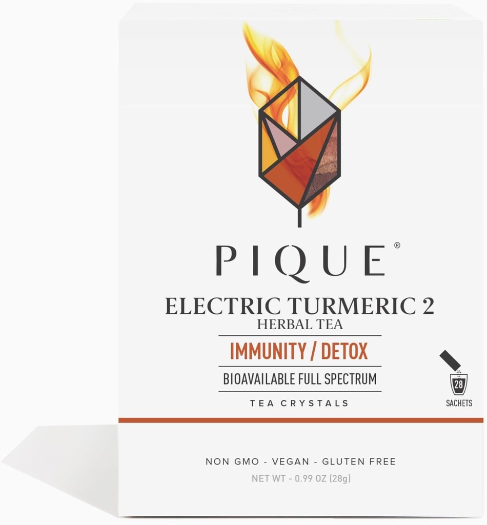 PIQUE Elektrisk gurkemeje 2 - Understøtter sund immunitet, Den naturlige inflammatoriske reaktion, naturlige Detox Pathways, og strålende hud - 28ct Single Serve Sticks (pakke med 1)