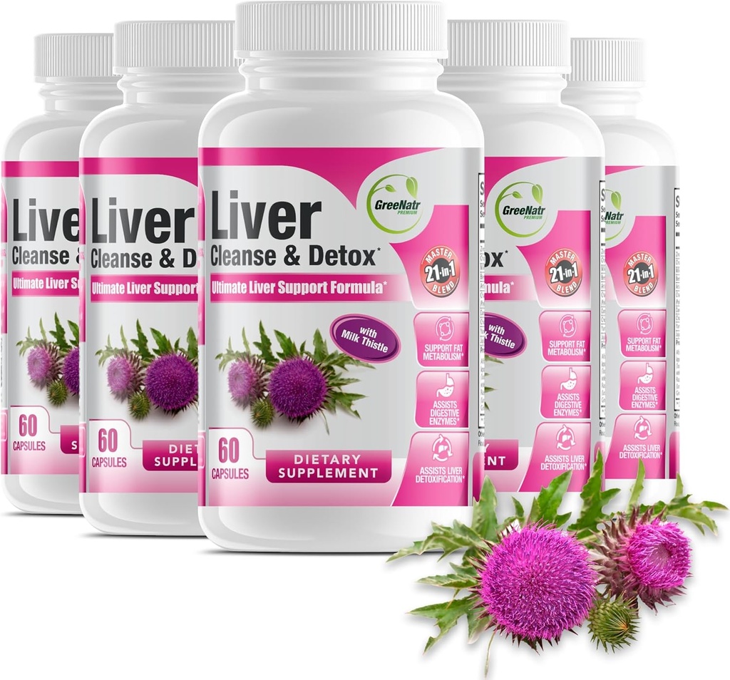 GreeNatr lever rense Detox & reparation Formel - Milk Thistle, Berberine, Ingefær, Beet Root, Mælkebøtte Root, Artiskoke Extract, og Chanca Piedra for optimal lever sundhed støtte (6 flasker)