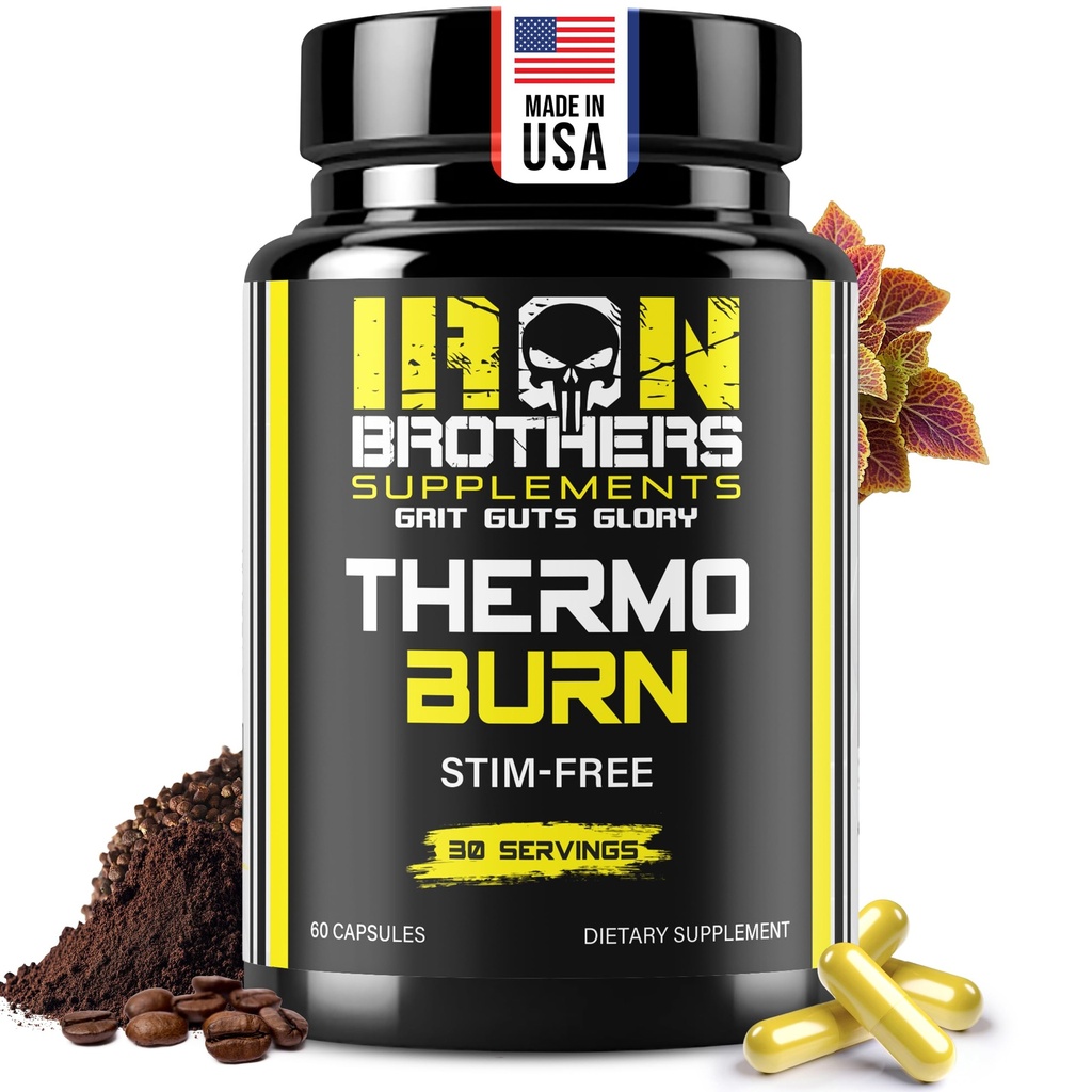 Iron Brothers Kosttilskud Stimulant Free Fat Burners for Kvinder og Mænd - Vægttab - Ikke Stim Thermogen Fat Burner - Kosttilskud - Metabolisme Booster med Cayenne Pepper - 30 dages forsyning