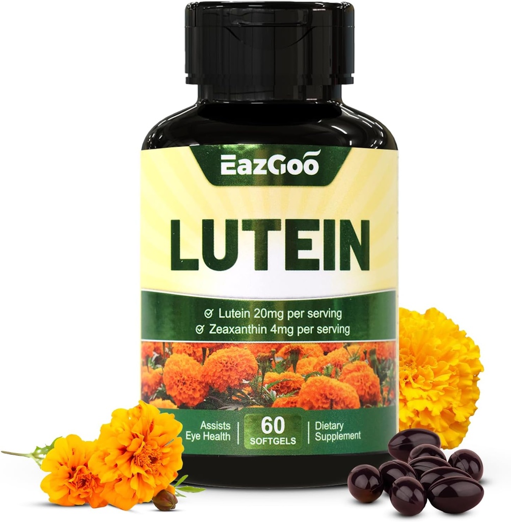 Lutein for Eyes, Lutein 20mg, Lutein og Zeaxanthin Kosttilskud, Eye Supplements, Eyestrain Relief & Support Vision Health, Vegan, 60 Softgels