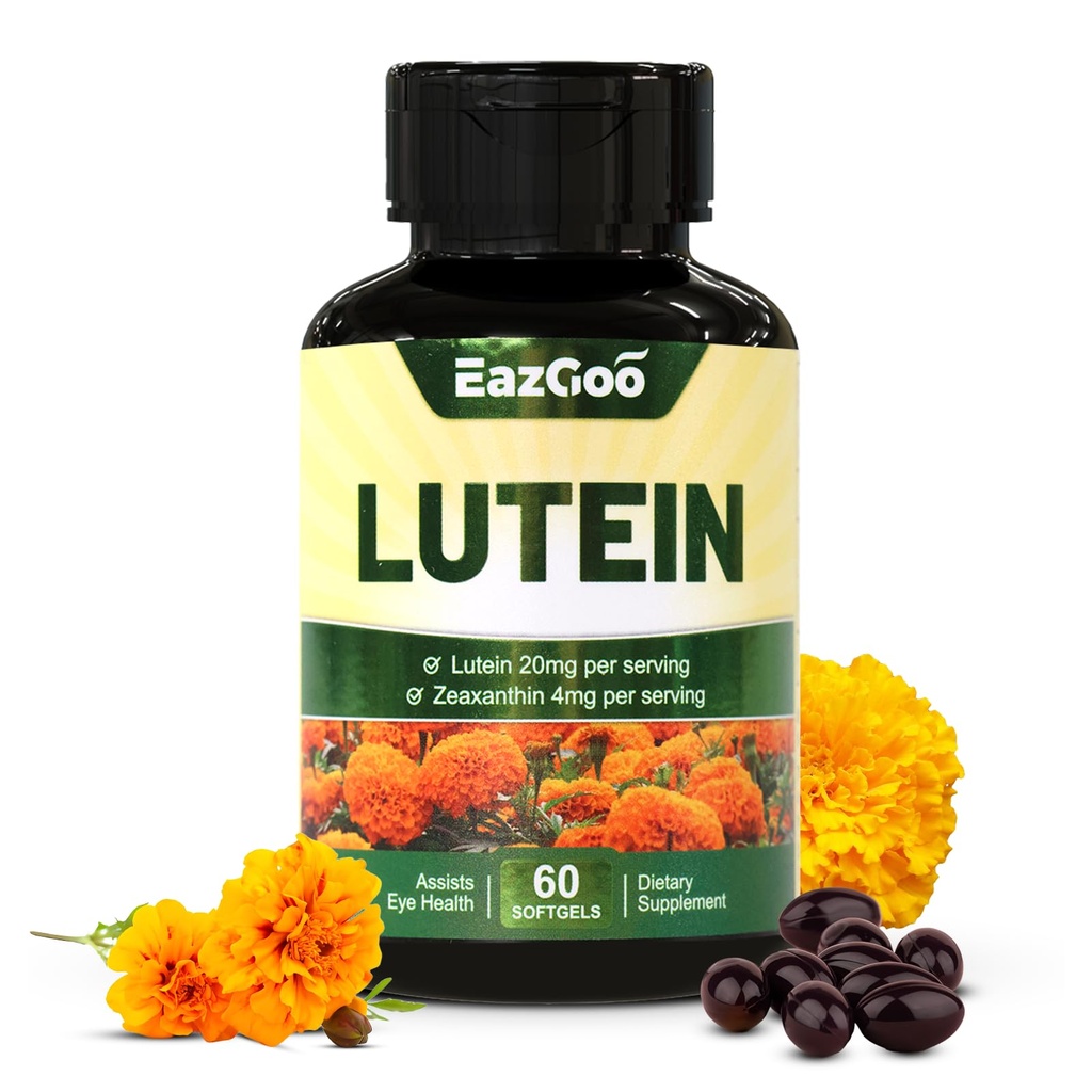 Lutein for Eyes, Lutein 20mg, Lutein og Zeaxanthin Kosttilskud, Eye Supplements, Eyestrain Relief & Support Vision Health, Vegan, 60 Softgels