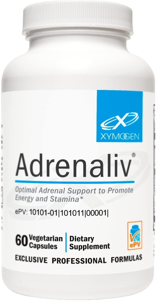 XYMOGEN Adrenaliv - Adrenal Support to Promote The Body 's Response to Stress, Promote Energy and Stamina - Rhodiola Rosea, Eleuthero, Adrenal Complex, Lakrids, Vitamin B6 (60 kapsler)