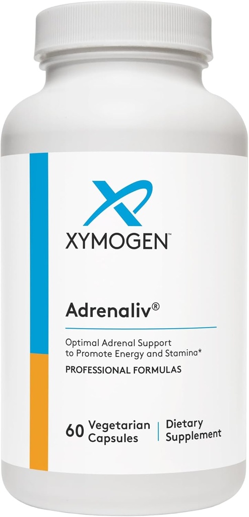 XYMOGEN Adrenaliv - Adrenal Support to Promote The Body 's Response to Stress, Promote Energy and Stamina - Rhodiola Rosea, Eleuthero, Adrenal Complex, Lakrids, Vitamin B6 (60 kapsler)