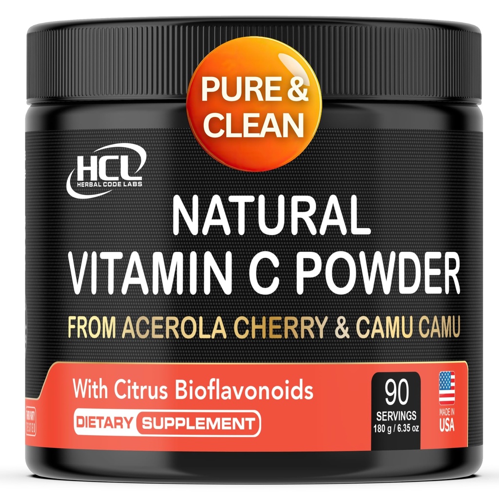 Naturligt C-vitamin fra Acerola Cherry & Camu Camu Powder - Høj Absorption med Citrus Bioflavonoider - Immunsystemet & Collagen Booster - Anti Aging Skin Vitaminer Lavet i USA 90 portioner