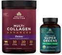 Ancient Nutrition Multi Collagen Advanced Powder Cleanse & Detox, Unflavored, 36 Servere + Organic Super Green Tablet 90 Greve