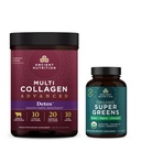 Ancient Nutrition Multi Collagen Advanced Powder Cleanse & Detox, Unflavored, 36 Servere + Organic Super Green Tablet 90 Greve