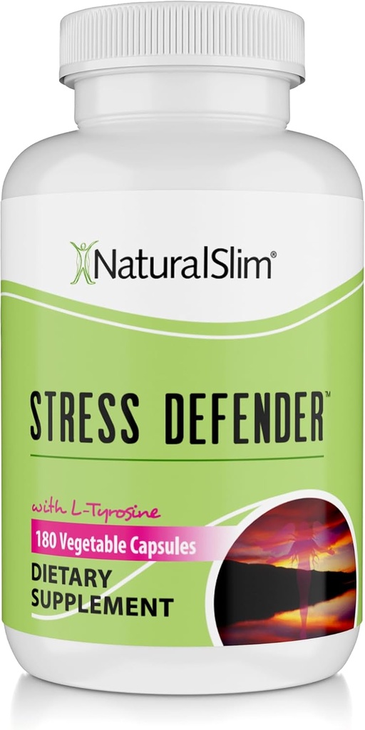 NaturalSlim Stress Relief Supplement - Stress Defender, High Cortisol Reducer, Control Cravings, Sleep & Metabolisme Support med vitamin B5 Pantothensyre & L Tyrosine - 180 Vegetabilske kapsler