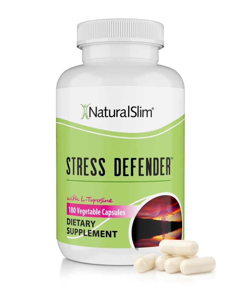 NaturalSlim Stress Relief Supplement - Stress Defender, High Cortisol Reducer, Control Cravings, Sleep & Metabolisme Support med vitamin B5 Pantothensyre & L Tyrosine - 180 Vegetabilske kapsler