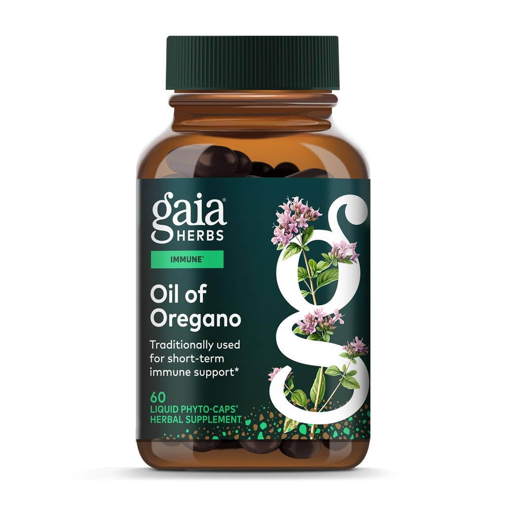Gaia Herbs Oil of Oregano - immun- & antioxidant Support - med Oregano Oil, Carvacrol & Thymol * - 60 Vegansk flydende Phyto- kapsler (30- dages forsyning)