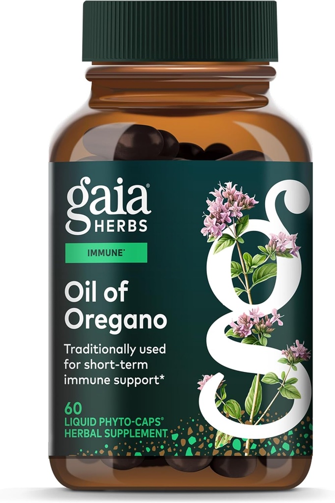 Gaia Herbs Oil of Oregano - immun- & antioxidant Support - med Oregano Oil, Carvacrol & Thymol * - 60 Vegansk flydende Phyto- kapsler (30- dages forsyning)