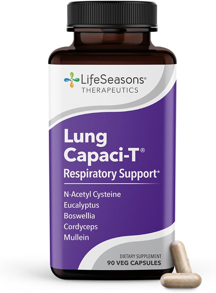 Lung Capaci- T - Respiratory Support - CoQ10, N- Acetyl Cysteine, Boswellia, Eucalyptus, Mullein, Green Tea, Nettle & Peppermint - Øger oxygen kapacitet og reducerer mucus - 90 kapsler