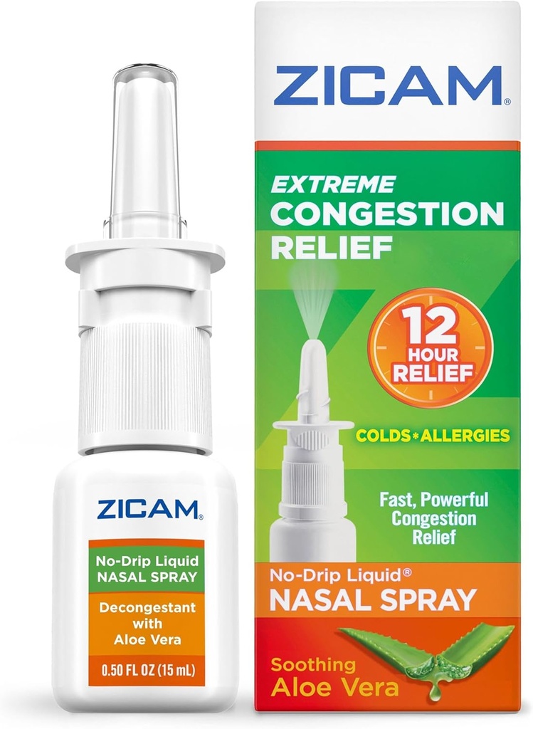 Zicam Extreme Congestion Relief No- Drip Liquid Nasal Spray med Soothing Aloe Vera, 0.5 Ounce