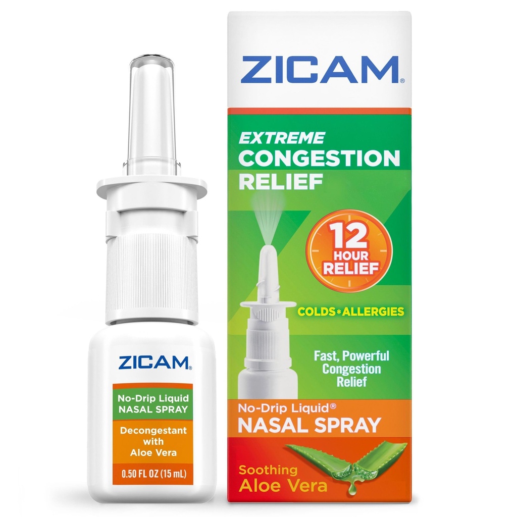 Zicam Extreme Congestion Relief No- Drip Liquid Nasal Spray med Soothing Aloe Vera, 0.5 Ounce