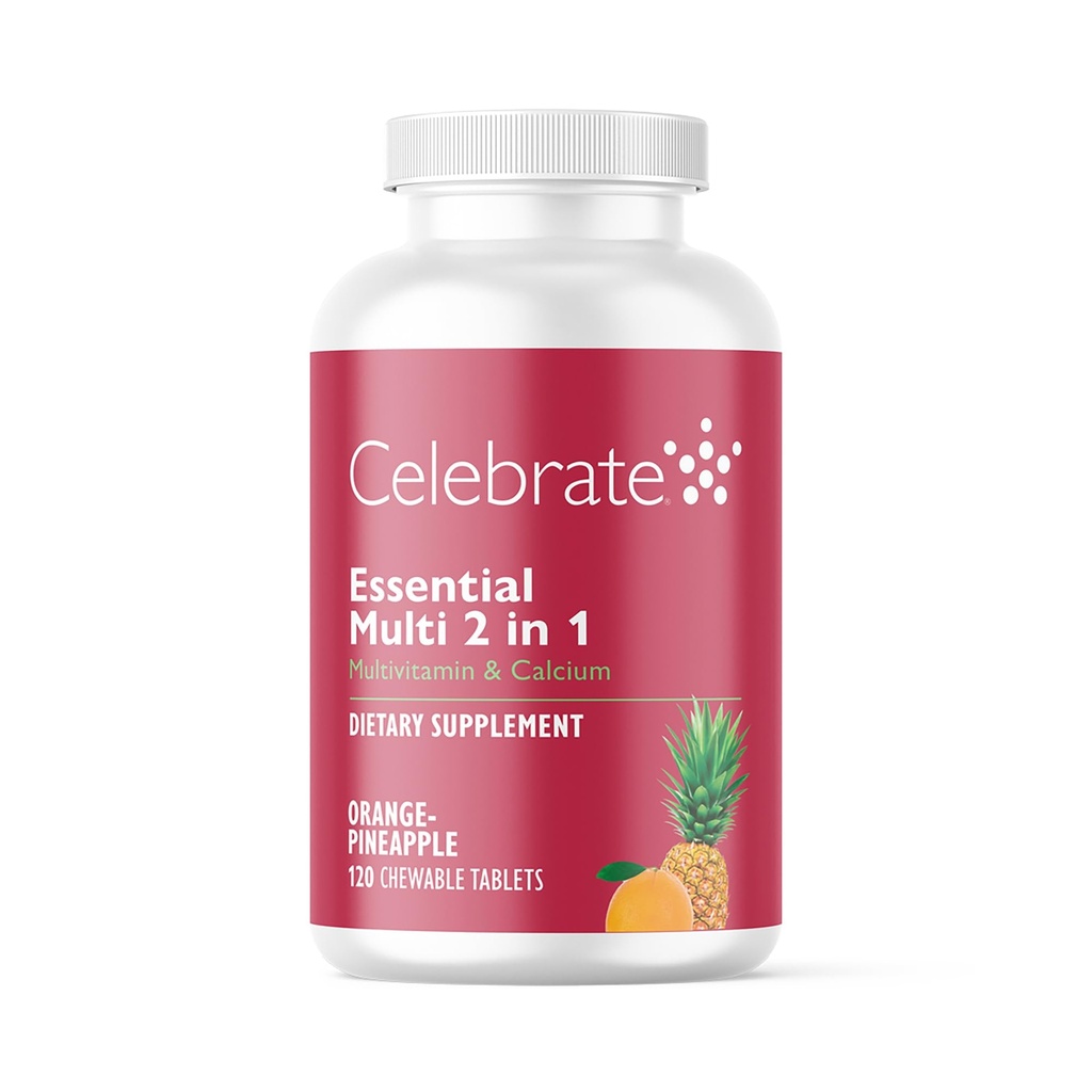 Fejre Vitamin 2- in-1 Bariatric Multivitamin med Calcium Citrate - Vitamin A, D, E for Post Bariatric Kirurgi, Gastric bypass og Ærme Gastrectomy Patienter - Orange Ananas (120 tyggetabletter)