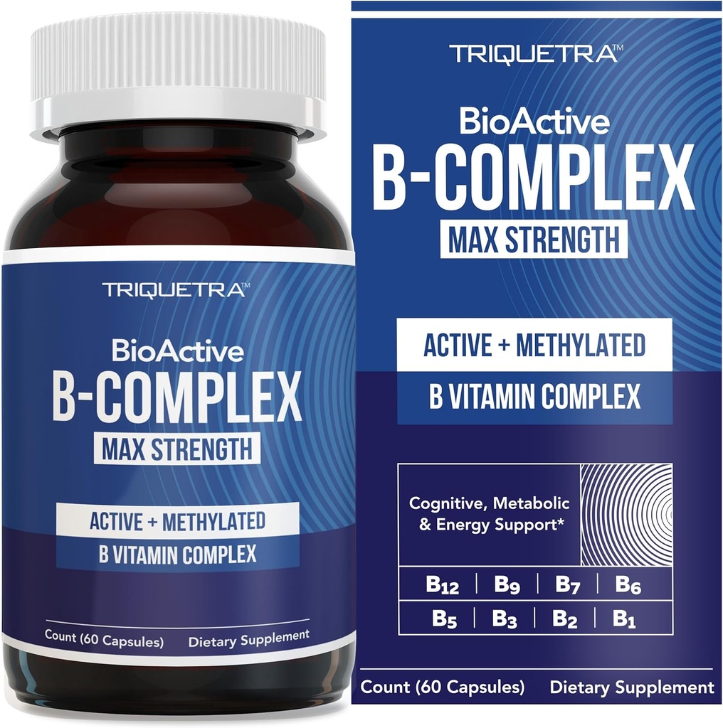 BioActive Vitamin B Complex - Blood Stream Ready, Metyleret B Complex - Feating Methylfolat, 3 BioAktive former af B12, BenfoPure ® B1 & Pantesin ® B5 - 12 B Vitaminer i kliniske doser - 60 Servering