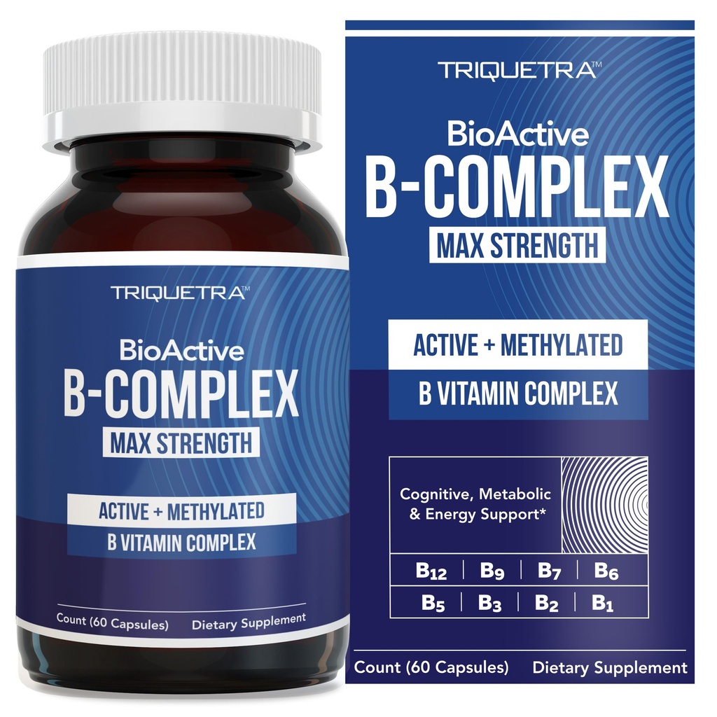 BioActive Vitamin B Complex - Blood Stream Ready, Metyleret B Complex - Feating Methylfolat, 3 BioAktive former af B12, BenfoPure ® B1 & Pantesin ® B5 - 12 B Vitaminer i kliniske doser - 60 Servering