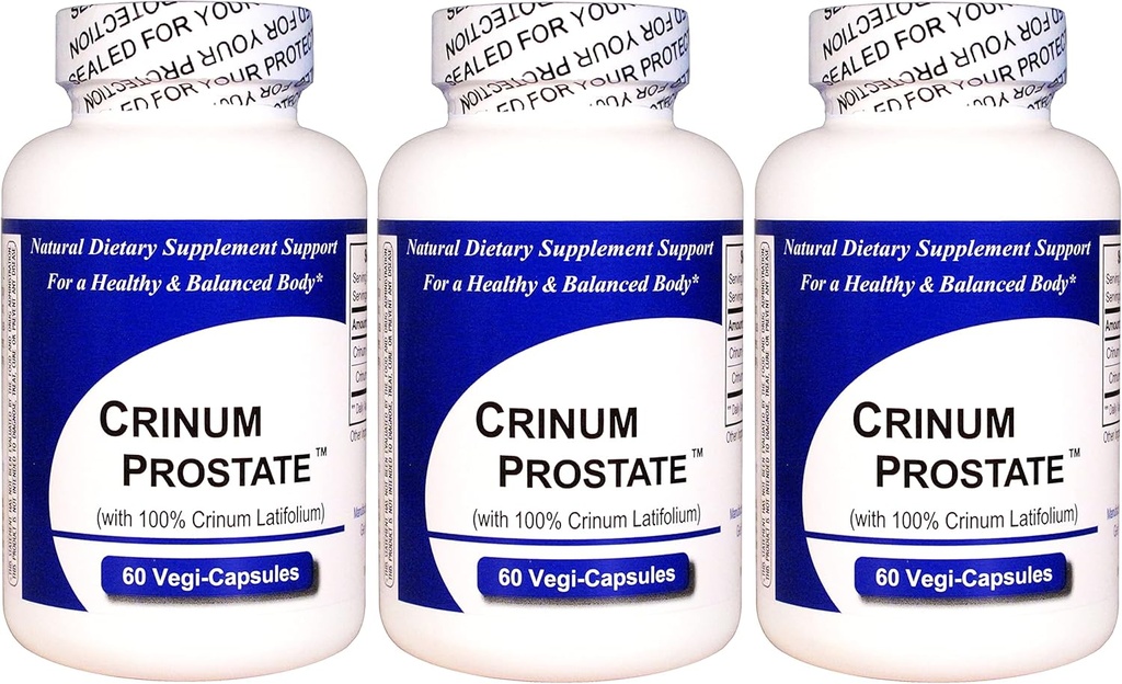 Crinum Prostate 3- Pack (60 Vegi Caps per flaske) 100% Koncentreret vietnamesisk Crinum Latifolium, Indeholder ingen syntetiske fyldstoffer såsom Silicon Dioxid, Talc, Magnesium Sterat, osv.