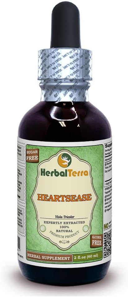Heartsease (Viola Tricolor) Glycerit, Økologisk Tørrede blade og blomster Alkohol- Free Liquid Extract (Brand Name: HerbalTerra, Stolt Made in USA) 2 fl.oz (60 ml)