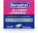 Benadryl Liqui- Gels Allergi Medicin, Farvefri Væske Gel Kapsler med 25 mg Diphenhydramin HCl Antihistamin til lindring af Allergi & Kolde Symptomer som Runny Næse & Nysen, 24 ng