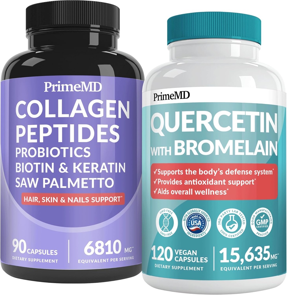 27- in-1 Hår Hud og negle Vitaminer (6810mg) w / Biotin og Collagen Hårvækst Vitaminer med Probiotika og Saw Palmetto, 90 ct - 28- in-1 Quercetin med Bromelain til daglig immunforsvar (120ct)