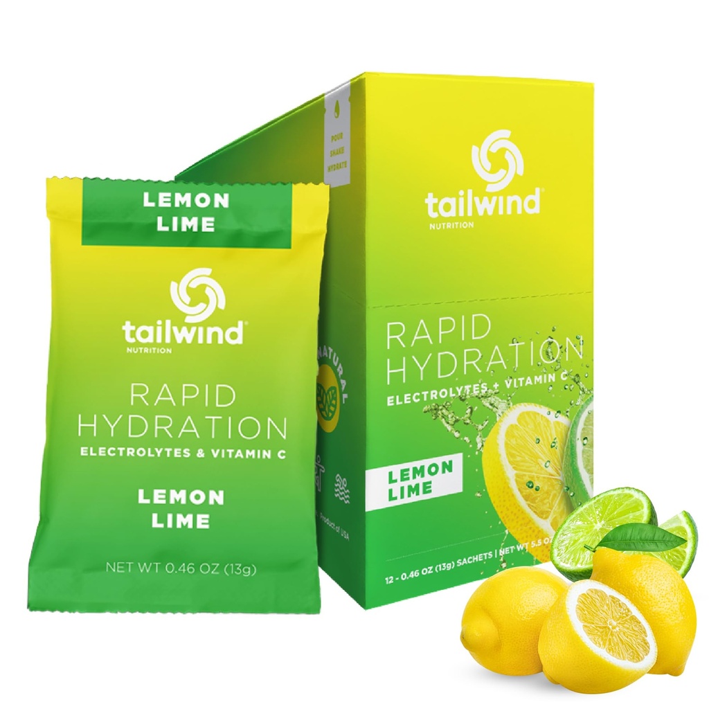 Tailwind Nutrition Rapid Hydration, Electrolyte & Hydration Powder, C-vitamin & Sea Salt Motion Workout Mix, Lemon Lime, pakke med 12 sticks