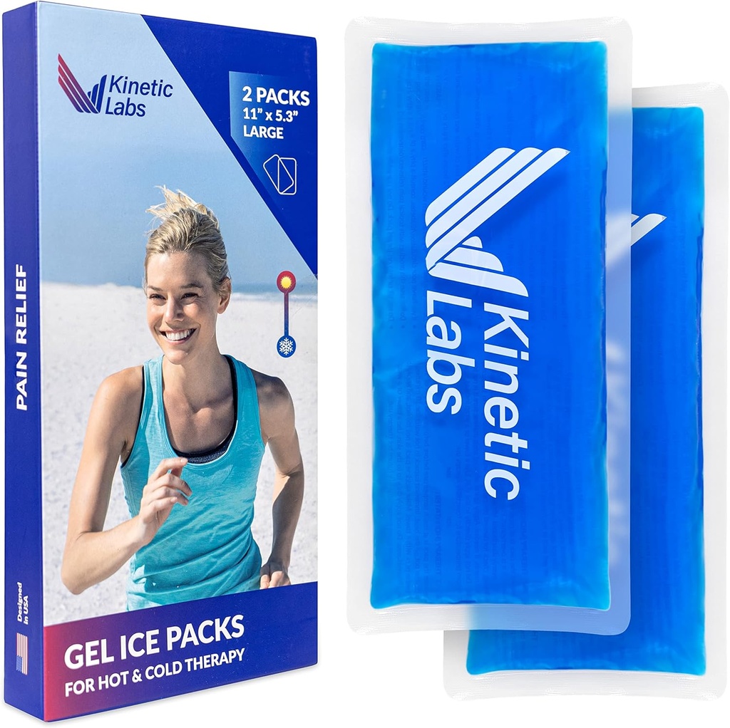 Genanvendelige Gel Ice Packs til skader ved Kinetic Labs (2 Pack) - Hot Cold Packs til skader 11 "x 5.3" - Fleksible Ice Packs til Ryghoved Knee Skulder Neck Ankle Elbow Feet Heads Kirurgi (Stor)