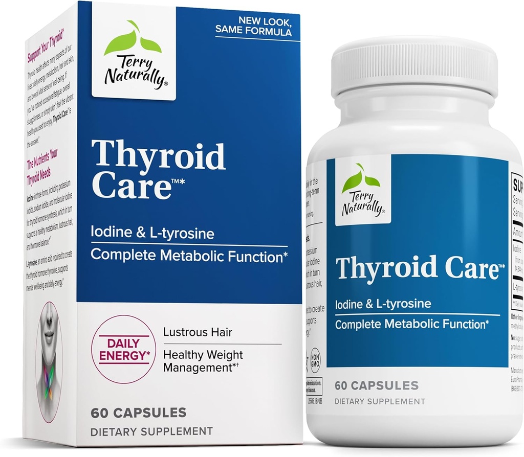 Terry naturligt Thyroid Care - immunforsvar sundhed & energi støtte Formel - Nutritional supplement med jod til Thyroid sundhed støtte - Wellness supplement med L-Tyrosine - 60 kapsler
