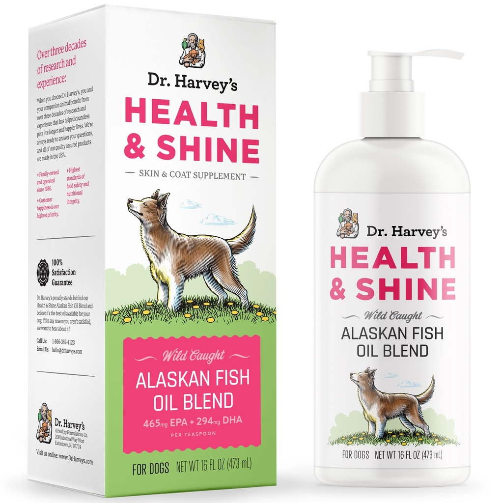 Dr. Harveys Sundhed & Shine Alaska Fish Oil Blend til hunde - understøtter sundt hjerte, hjerne og øjne (16 fl. oz.)