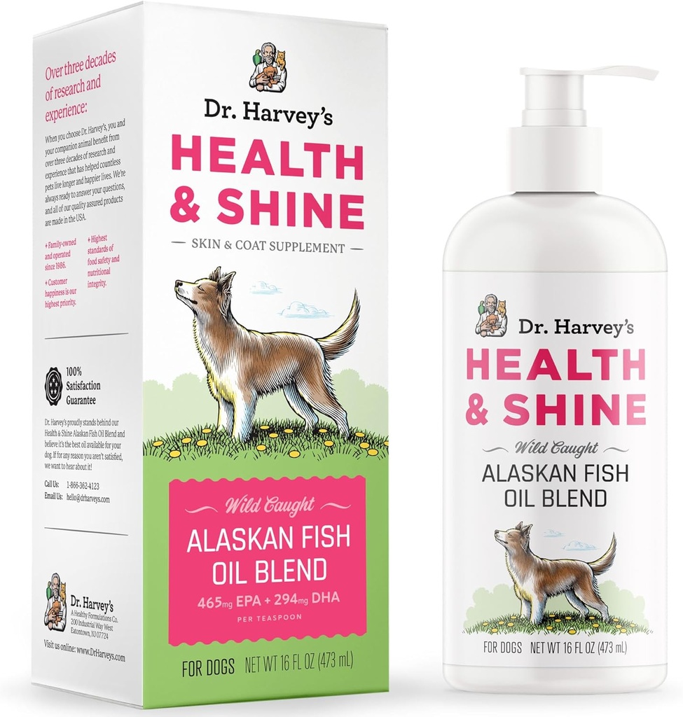 Dr. Harveys Sundhed & Shine Alaska Fish Oil Blend til hunde - understøtter sundt hjerte, hjerne og øjne (16 fl. oz.)