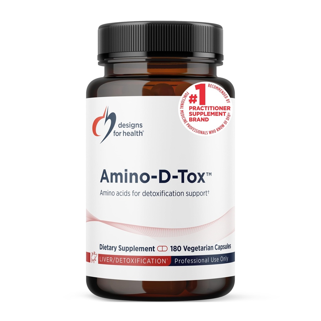 Design til sundhed Amino- D- Tox - Aminosyre Detox + Lever Rengøring Support - Supplement Blend med Glycin, Calcium D glucarat, NAC + mere - Non- GMO (180 kapsler)
