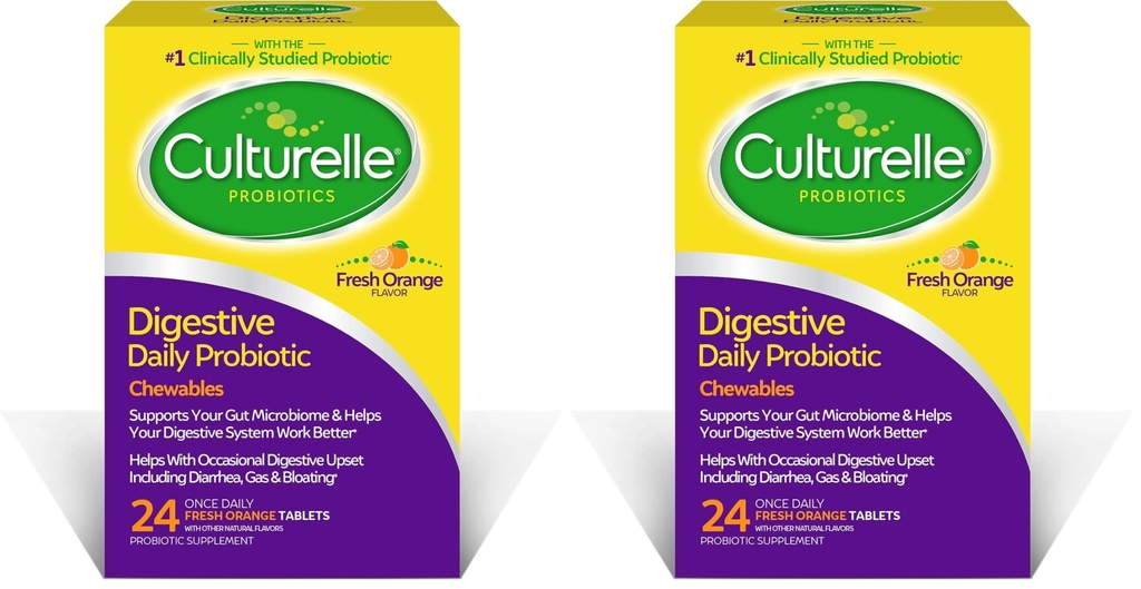 Culturelle Digestive Health Daily Probiotic-Chewables,Probiotic For Men & Women,Most Clinically Studied Probiotic-Strain,10 Billion CFUs,Supports Occasional Diarrhea,Gas,Bloating, 24 Count (Pack of 2)