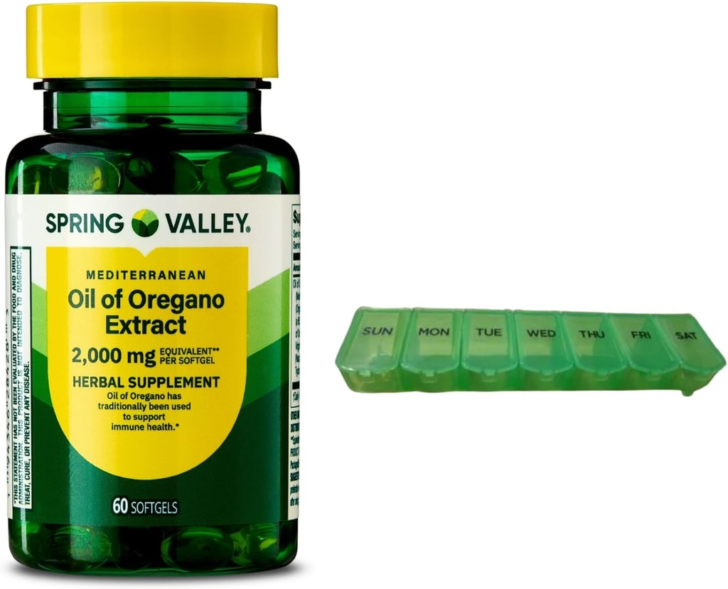 Spring Valley Mediterranean Oil of Oregano 2000 mg 60 Softgel for immunforsvar med Pill Organizer