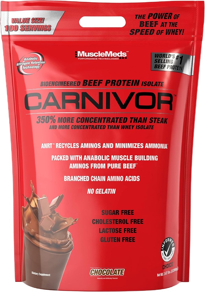 MuscleMeds Carnivor Beef Protein Isolate Powder, Chocolate, 7.47 lbs (003662)