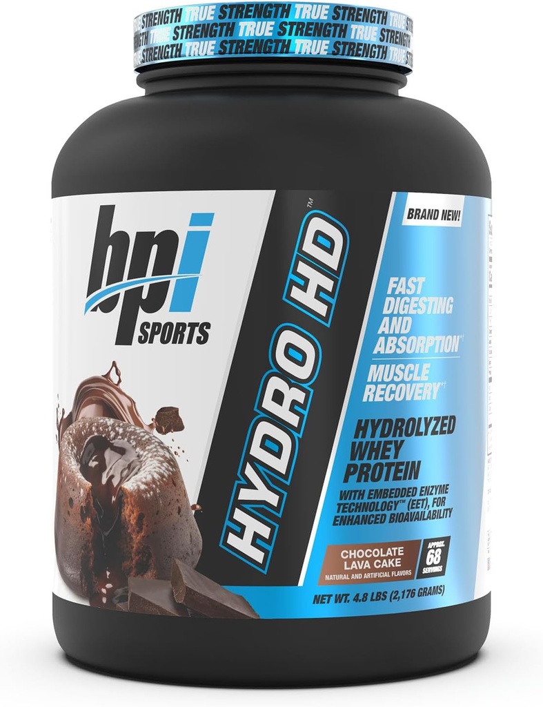 BPI Sports Hydro HD - 100% Hydrolyzed Whey Protein Powder - Muscle Growth, Recovery, 25g Hydrolyzed Protein, Lav Carb, Lavsukker, Hurtig Absorbing (68 Servere, Chokolade Lava Cake)