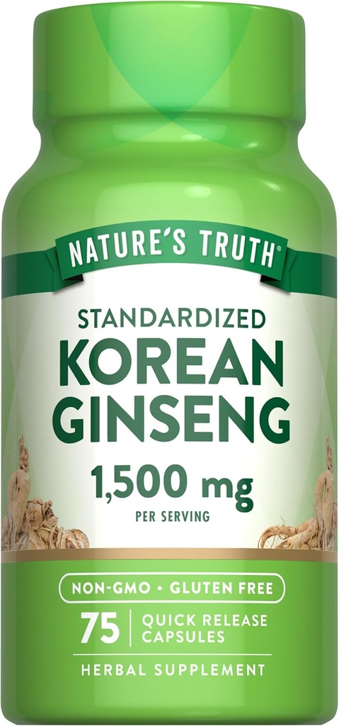 Nature 's Truth Koreansk Ginseng Kapsler Note 124; 75 Greve Note 124; Standardized Extract Note 124; Non- GMO & Gluten Free Supplement
