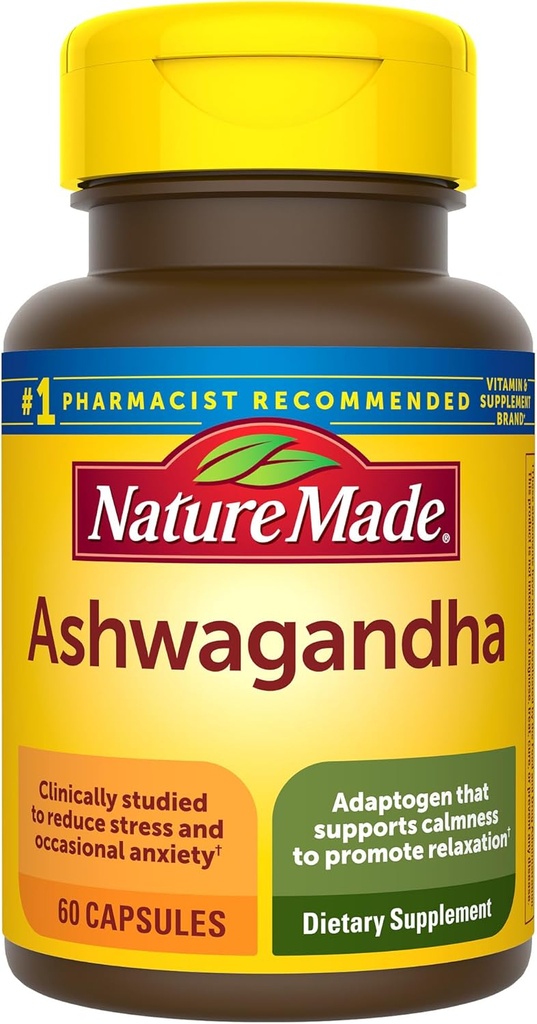 Nature Made Ashwagandha kapsler 125mg til stress support, 60 kapsler, 60 dages forsyning