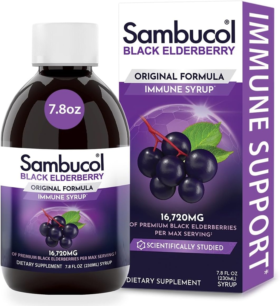 Sambucol Black Elderberry Syrup - Sambucus Elderberry Syrup til voksne Immunstøtte, Elderberry Liquid, Elderberry Extract, Gluten Free - 7.8 Fl Oz
